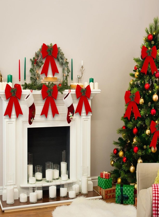 MCEAST 6 Pack Christmas Wreath Bow 9 x 12 Inches Red Bows Christmas Tree Bows Xmas Bows Decoration for Indoor and Outdoor (Red+Green) - Image 4